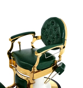 Sillón de Barbería Hidráulico Verde Dorado Vintage, Mueble de Salón Reclinable para Hombres - Product Image 3