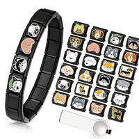 Bracelet à breloques italien motif chien et empreinte de patte, en acier inoxydable, extensible, style bracelet de montre modulaire, cadeau pour les amoureux des animaux
