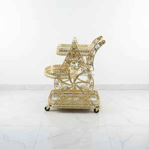 Hotsell Hoge Kwaliteit Moderne Commerciële Spiegelglas 3-Laags Gouden Metalen 4-Wielige Hotel Trolley Wagentje Woonkamer - Product Image 5