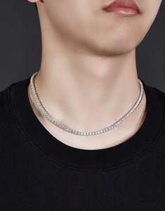 Collier tennis blanc pour homme et femme, cadeau de mariage, 4 mm, plaqué or, pyroxène moissanite, style tendance - Product Image 4