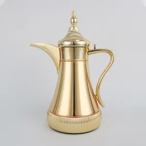 Y2023 TURKISH STYLE BLACK GOLDEN COLOR 700ml LONG MOUTH PINK GLASS LINER VACUUM FLASK JUG DALLAH