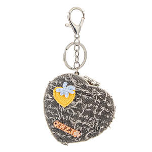 Heart Shape Denim <b>Compact</b> <b>Mirror</b> Keychain Portable Folding Makeup <b>Mirror</b> With Strawberry Design 95% Clarity Pocket - Product Image 3