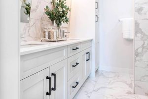 CANA Mueble de Baño Blanco Personalizado, Precio de Fábrica, Armario con Doble Lavabo Escalonado y Escritorio con Orificio para las Rodillas - Product Image 3