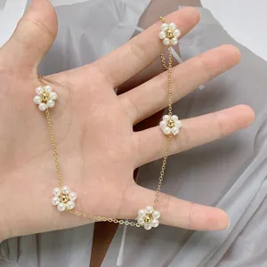 Kaliteli özel takı kolye basit altı plastik inci gerdanlık kolye zarif altın kaplama çiçek kolye kadınlar için