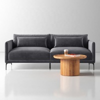 Canapé sectionnel 3 places en tissu de style Mid-Century avec pieds en bois, gris, design durable pour salon et usage hôtelier