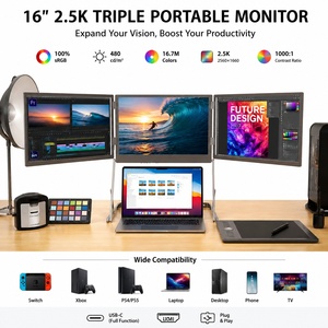 Estensore Schermo Triplo Portatile da Scrivania, 3 Schermi da 16 Pollici 2.5K IPS in Alluminio per Postazione di Lavoro Domestica - Product Image 1