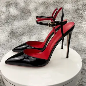 12厘米高跟鞋性感夏季鞋踝带黑色红色女式高跟鞋尖头高跟鞋女凉鞋