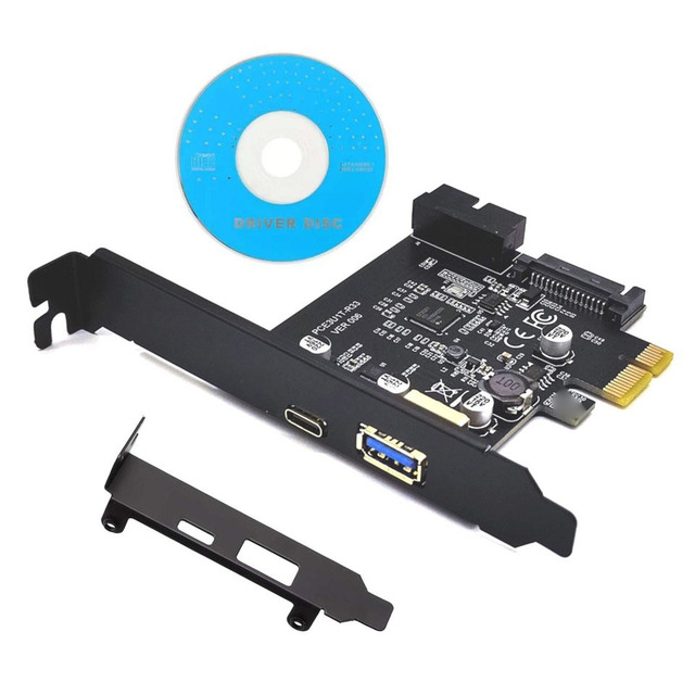 Plc Pci-e 1x to Usb 3.2 Gen1 5gbps 2 Ports Type C a Expansion Card with 19pin Bulk Supply