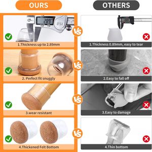 Protections de pieds de chaise en silicone avec base en feutre, embouts de protection pour pieds de chaise, protections pour pieds de chaise pour sols durs - Product Image 4