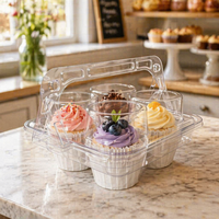 Support de tasse en PET recyclable avec poignée, boîte à gobelets en papier transparente portable pour mousse, pudding, dessert, emballage de présentation à emporter