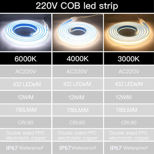 Dải Đèn <span class=keywords><strong>LED</strong></span> <span class=keywords><strong>COB</strong></span> AC 220V 432LEDs 50M Băng <span class=keywords><strong>LED</strong></span> 3000K Màu Trắng Ấm Đèn FOB Chống Nước IP67 Ngoài Trời Đèn Dây Ruy Băng <span class=keywords><strong>LED</strong></span> Có Thể Điều Chỉnh Độ Sáng - Product Image 5