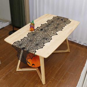 Camino de Mesa de Halloween con Diseño de Telaraña Negra, 45x183cm, Poliéster, Encaje, Decoración para Fiestas, Forma Rectangular - Product Image 1