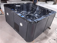 Spa de jardin extérieur, grande piscine en acrylique pour 5 personnes, noir, bain à remous et baignoire avec éclairage LED