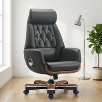 Chaise de bureau ergonomique de luxe en cuir véritable pivotante moderne pour PDG et managers contemporains