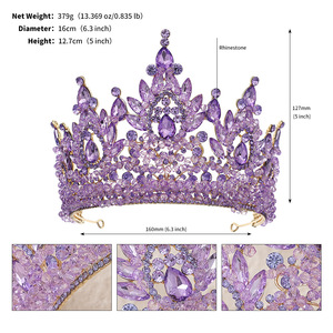 Haute qualité luxe cristal <span class=keywords><strong>mariage</strong></span> <span class=keywords><strong>diadème</strong></span> vert bleu rouge violet or coiffure coiffes mariée Pageant couronne pour reine femmes - Product Image 6
