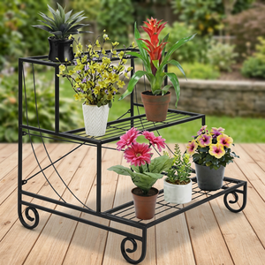 Soporte de Metal de 3 Niveles con Recubrimiento en Polvo para Macetas, Pérgola y Estante para Macetas en Color Negro - Product Image 2