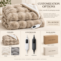 Plaid chauffant lavable en fausse fourrure de lapin double couche 50*60 pouces, 9 niveaux de chauffage, protection contre la surchauffe