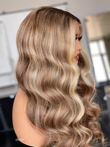 SHY Hair Nuova Collezione Parrucca 100% <span class=keywords><strong>Capelli</strong></span> Vergini con Pizzo HD <span class=keywords><strong>Biondo</strong></span> Dorato con Riflessi Nodo Singolo per Donne Bianche Senza Colla - Product Image 3