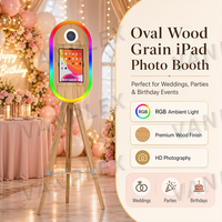 Commerciële houten ovale iPad fotohokje met ringlicht & afstandsbediening voor bruiloften, feesten, verhuur en zakelijk gebruik