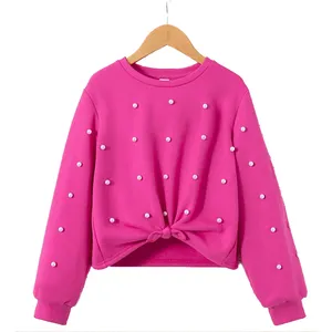 Luxury Quality Round Neck Sweatshirt Handmade Beaded Cotton Sweatshirt Fashion Tailored Pearl Detailed Sweatshirt For Women