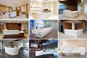 Mostrador de Recepción Personalizado en Oro, Diseño <span class=keywords><strong>Italiano</strong></span> con Piedra Natural, Mostrador de Recepción en Mármol Blanco de Carrara - Product Image 5