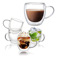 Gelas Kopi Latte Teh Kaca Borosilikat Tahan Panas dan Dingin EX-02 8.5oz 250ml, Cangkir Kopi Berdinding Ganda dengan Pegangan