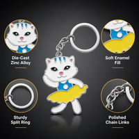 Porte-clés personnalisé en alliage de zinc émaillé sans nickel, motif chat de dessin animé mignon danseur de ballet, breloque animale plaquée argent, cadeau pour fille, accessoire de sac