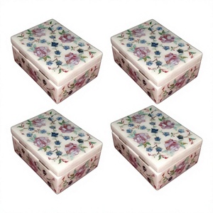 Caja de incrustaciones de mármol de piedra hecha a mano de alta colección, con material de nácar, uso para almacenamiento de joyas, artículo de regalo - Product Image 1