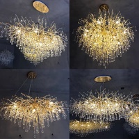 Lustre moderne en cristal en forme de branche d'arbre, lumière rectangulaire en forme de goutte de pluie pour plafond haut, hall d'entrée, salle à manger, grande lumière