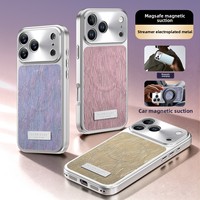 Coque de téléphone magnétique scintillante électroplaquée anti-chute pour iPhone 17 Pro Max, transforme instantanément une grande fenêtre en motif rayures tendance