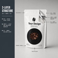 Sachet Doypack Imprimé Sans Fermeture Éclair Qualité Alimentaire Blanc Mat Pour Grains de Café Avec Fenêtre Logo Personnalisé OEM Sans Fermeture Éclair