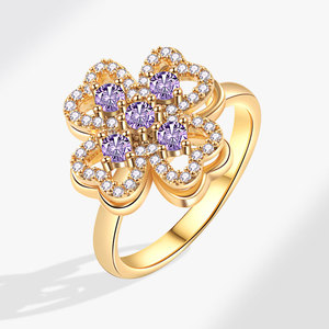 Anillo Giratorio de Circonita Púrpura con Forma de Flor, Ajustable, Chapado en Oro sobre Cobre, con Forma de Corazón y Trébol de Cuatro Hojas, Anillo de Joyería para Aliviar la Ansiedad - Product Image 6