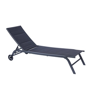 Chaise longue inclinable en métal réglable avec roues et siège en textile Chaise d'extérieur à cadre démontable pour <span class=keywords><strong>jardin</strong></span> ou hôtel - Product Image 2