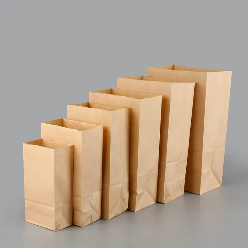 Saco de papel de embalar alimentos personalizado, saco de papel de pão marrom personalizado