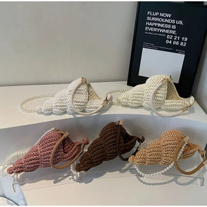 กระเป๋าถักโครเชต์สำหรับผู้หญิง กระเป๋าถักมือ กระเป๋าสะพายไหล่ทรงเปลือกหอย สายสะพายไข่มุก กระเป๋าสะพายข้าง - Product Image 5