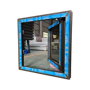 Production French pvc casement toughened glass windows and door with plastic grille