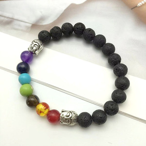 Pulsera de piedra volcánica de siete colores con dije de aleación de Buda para hombre, uso diario, joyería de piedra natural, origen Yiwu - Product Image 3
