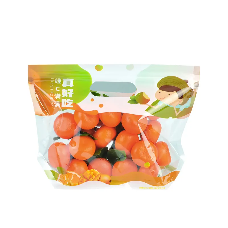 Özelleştirilmiş koku geçirmez gıda sınıfı kalıp kesim plastik ambalaj çanta ayakta kilitli taze kavun meyve sebze et ambalaj çantası