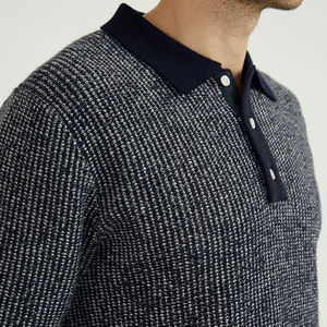 Polo da <span class=keywords><strong>Uomo</strong></span> Personalizzata Estiva a Righe Verticali in Misto Lana Lavorata a Maglia a Costine, Maglietta Polo Elegante per <span class=keywords><strong>Uomo</strong></span> - Product Image 3