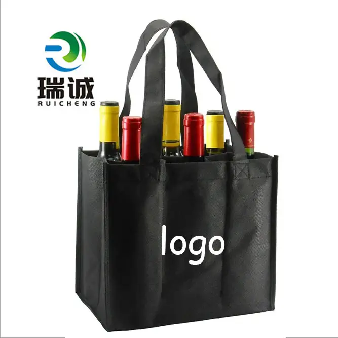 Bolsas de vino no tejidas de 6 botellas ecológicas baratas de fábrica Ruicheng con divisores de soporte para promoción de regalos de compras