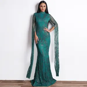 Robe de soirée sirène élégante 2024 nouvelle maille paillettes manches longues robes de soirée robe de bal