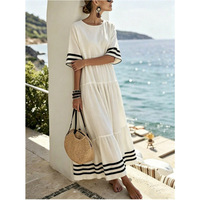 Nouvelle Robe Longue Ample à Rayures Style Resort Basique Européen-Américain 2026 pour Femme, Idéale Plage et Été