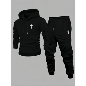 Conjunto Deportivo de Dos Piezas para Hombre, de Algodón Grueso, Liso, Personalizable, para Gimnasio y Jogging - Product Image 1