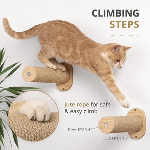 Arbre à chat mural en bois marron, écologique et léger (1,5 kg), avec étagères, hamac et perchoirs, et griffoir - Product Image 4