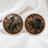 Moneda de desafío doble de Canadá de 1 onza, cobre puro .999, Guerrero y Caballero a caballo sobre dinosaurio, Fantasía en contraste, Venta al por mayor