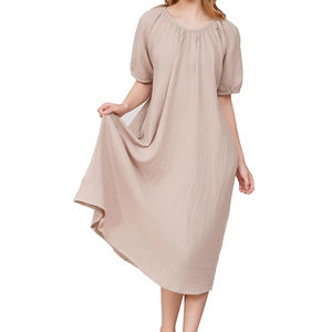 Vestito <span class=keywords><strong>da</strong></span> Notte in Doppio Strato di Garza di <span class=keywords><strong>Cotone</strong></span> <span class=keywords><strong>da</strong></span> Donna, con Collo Rotondo Arricciato e Maniche Corte a Sbuffo, Vestito Casual Comodo per <span class=keywords><strong>Casa</strong></span> - Product Image 3