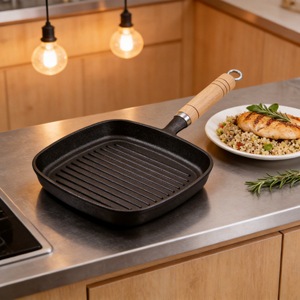 Square Grill <b>Pan</b> With Wooden Handle Durable Nonstick Cooking Surface For Induction Stove Frying Eggs Fish Steak Grilling - Product Image 1