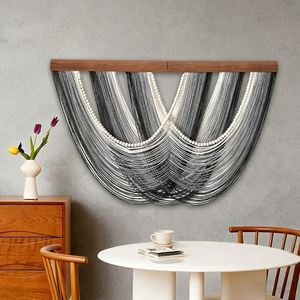 Handmade Folk Art Bohemian Wall Hanging Shelf-Natural Cotton Woven Storage Rack with Tassels for Home Decor - Product Image 2