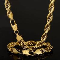 Ensemble collier et bracelet en acier inoxydable plaqué or 14 carats, chaîne en corde de 18 mm, bijoux unisexes, anniversaire, vente en gros