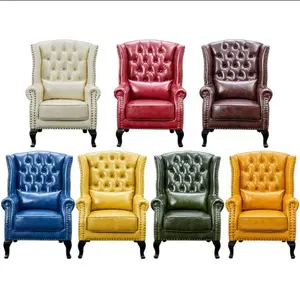 Modern high back upholstered wooden tufted colorful leather dining lounge chair